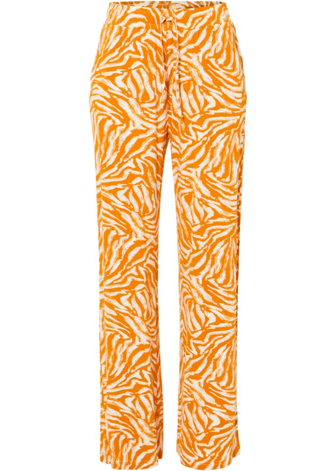 Weite Jerseyhose mit High-Waist-Bequembund in orange von vorne - bpc bonprix collection