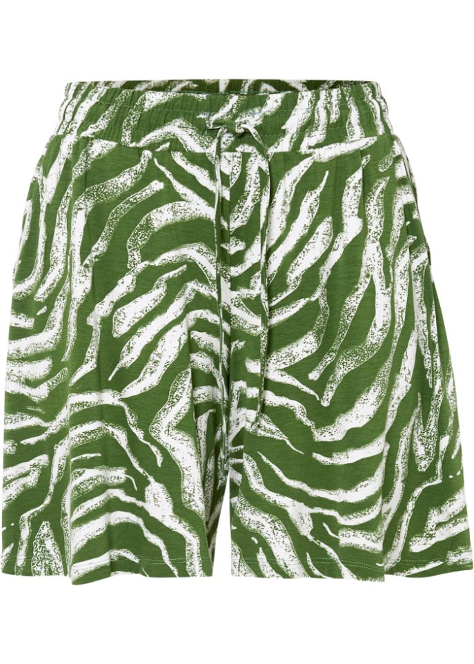 Weite Viskose-Jerseyshorts mit High-Waist-Bequembund in grün von vorne - bpc bonprix collection
