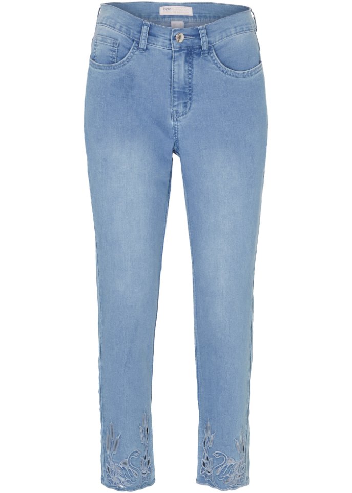 7/8-Jeans mit Lochstickerei in blau von vorne - bpc selection premium
