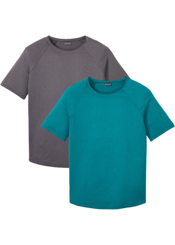T-Shirt in Slub-Yarn Qualität, (2er Pack)  in petrol von vorne - RAINBOW