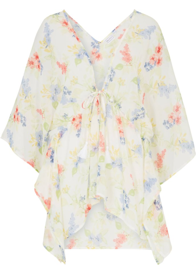 Strand Kimono-Bluse aus recyceltem Polyester in weiß von vorne - bpc selection