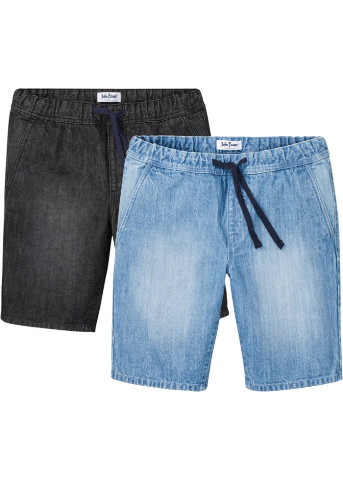Jeans-Bermuda mit elastischem Bund, Regular Fit (2er Pack) in blau von vorne - John Baner JEANSWEAR