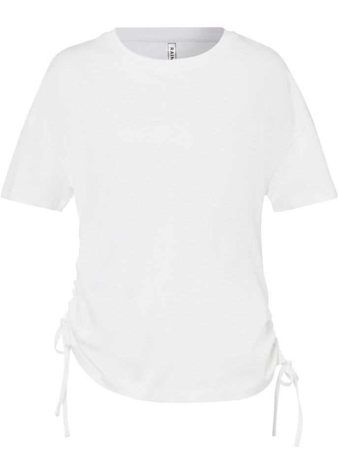 Shirt mit Raffungen aus Bio-Baumwolle in weiß von vorne - RAINBOW