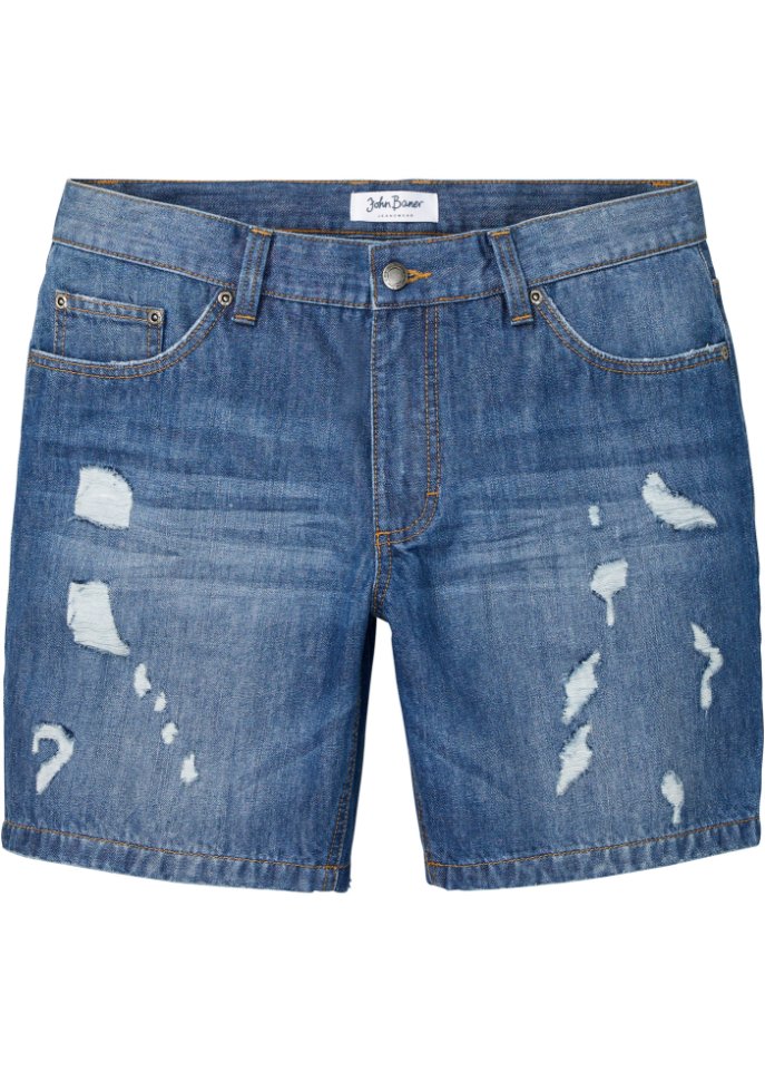 Long-Jeans-Shorts, Loose Fit in blau von vorne - John Baner JEANSWEAR
