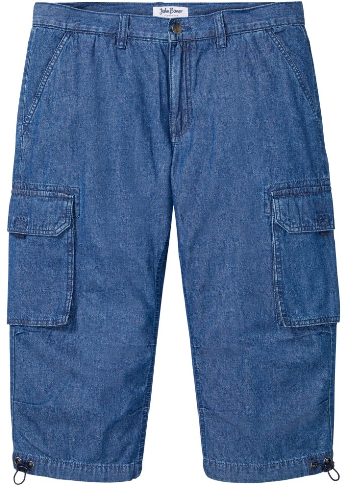 3/4-Jeans mit Cargotaschen, Loose Fit in blau von vorne - John Baner JEANSWEAR