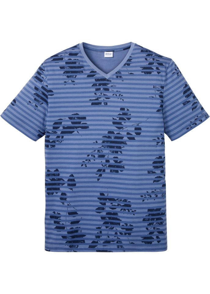 T-Shirt mit V-Ausschnitt in blau von vorne - John Baner JEANSWEAR
