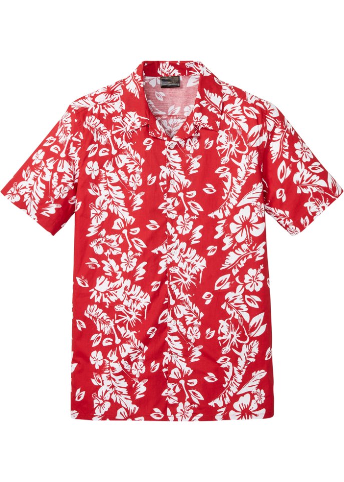 Kurzarmhemd Hawaii in rot von vorne - bpc selection