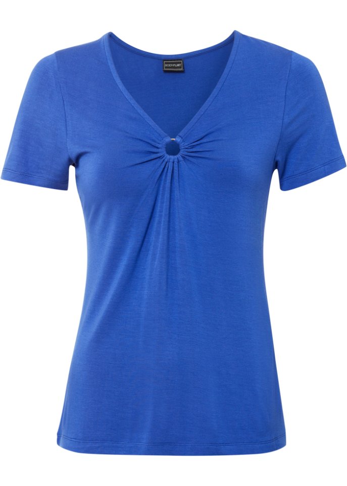 Halbarm-Shirt mit Ringdetail in blau von vorne - BODYFLIRT