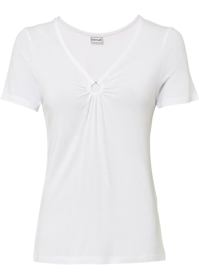 Halbarm-Shirt mit Ringdetail in weiß von vorne - BODYFLIRT