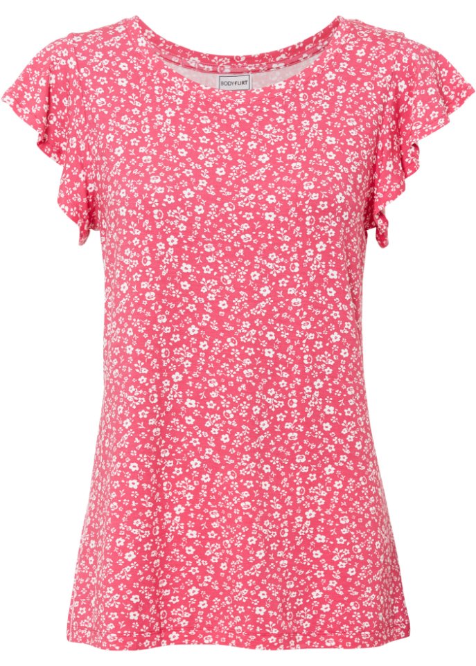 Shirt mit Volantärmel in pink von vorne - BODYFLIRT