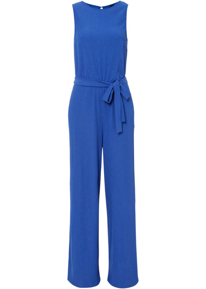 Jersey-Jumpsuit in blau von vorne - BODYFLIRT