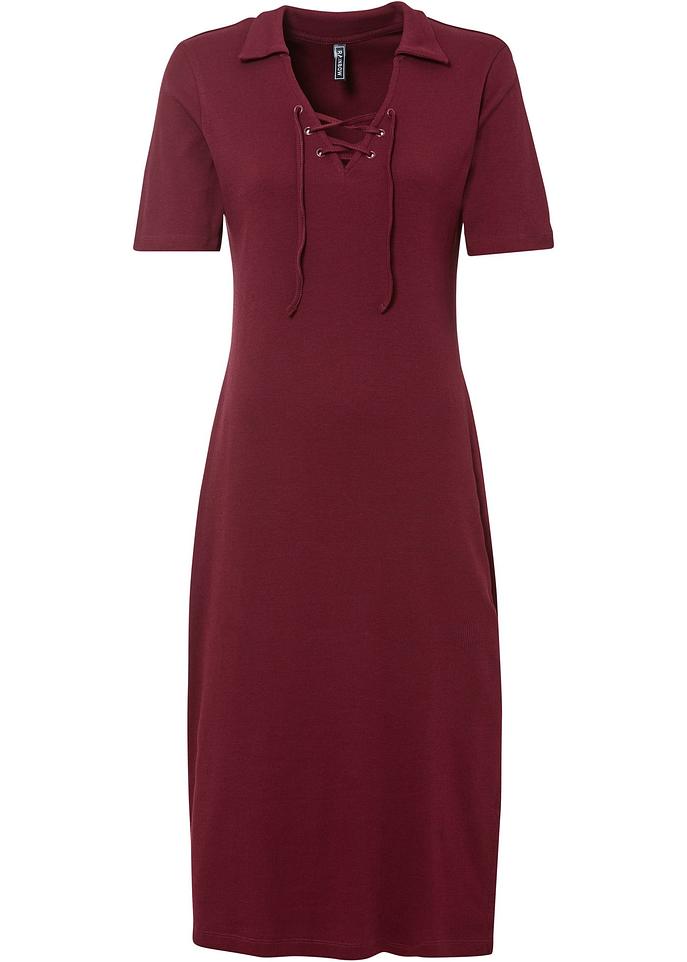 Ripp-Shirtkleid mit Schnürung in lila von vorne - RAINBOW