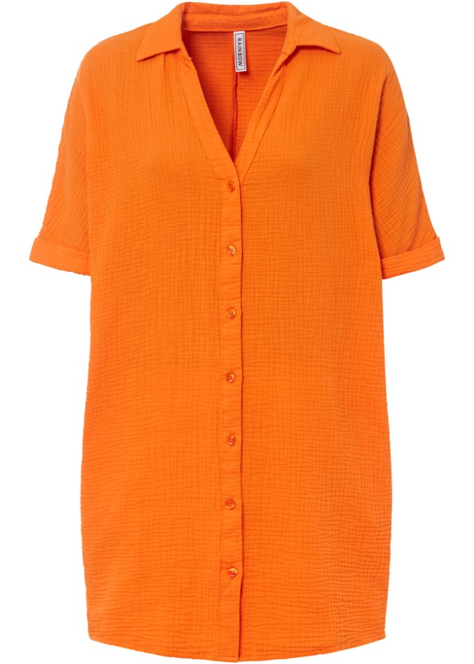 Oversize-Bluse mit Taschen in orange von vorne - RAINBOW
