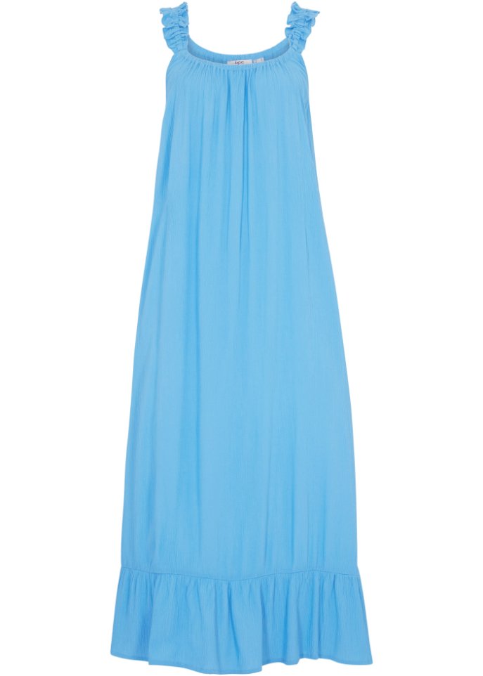 Viskose-Crincle Kleid mit Taschen in Midi Länge in blau von vorne - bpc bonprix collection