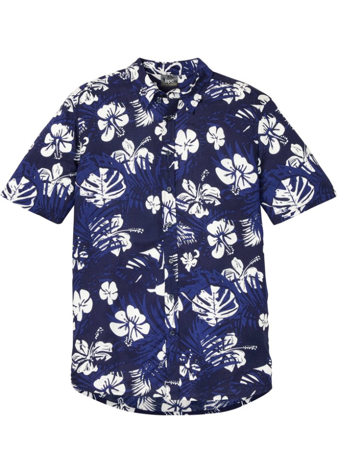 Hawaii-Kurzarmhemd in blau von vorne - bpc bonprix collection