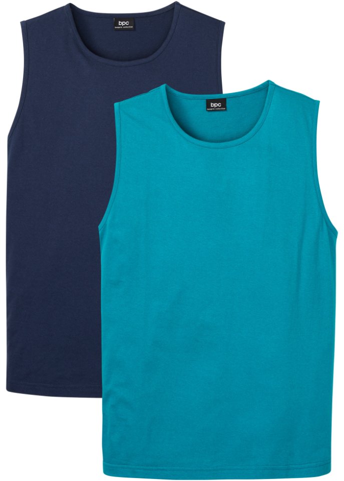 Muskel-Shirt (2er Pack) in blau von vorne - bpc bonprix collection