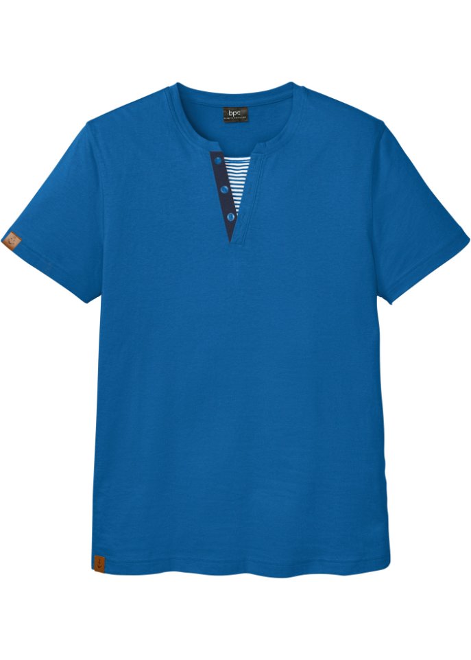 Henleyshirt, Kurzarm in blau von vorne - bpc bonprix collection