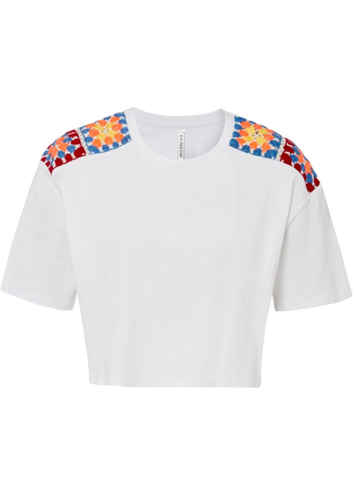 Shirt mit Häkel Einsatz in weiß von vorne - RAINBOW
