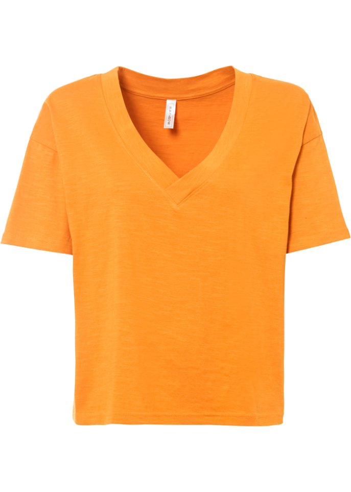 Shirt mit tiefem V-Ausschnitt in orange von vorne - RAINBOW