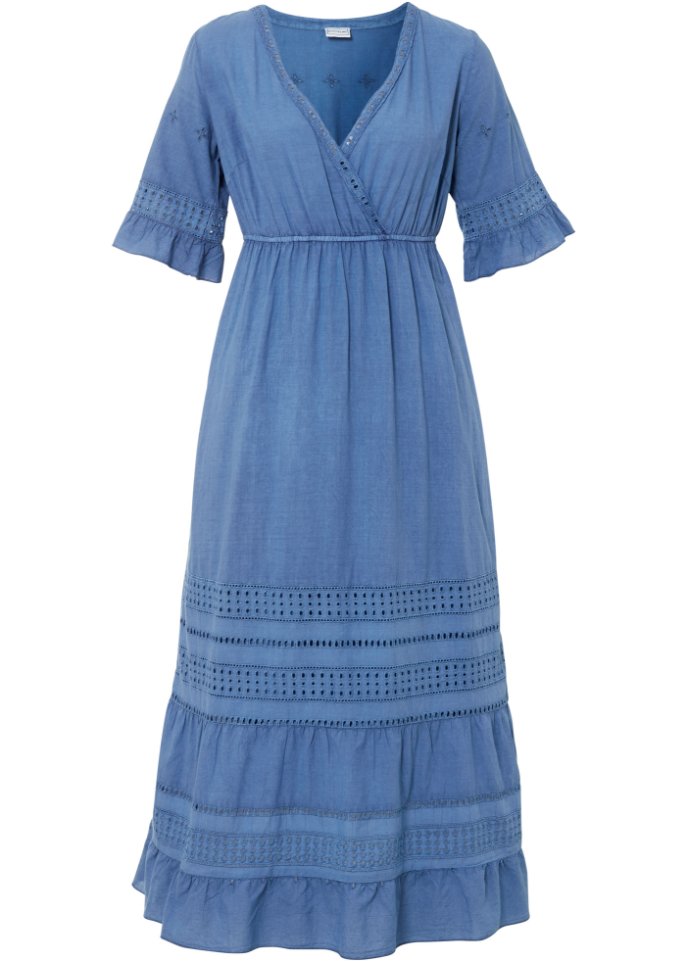 Kleid mit Spitzeneinsätzen in blau von vorne - BODYFLIRT