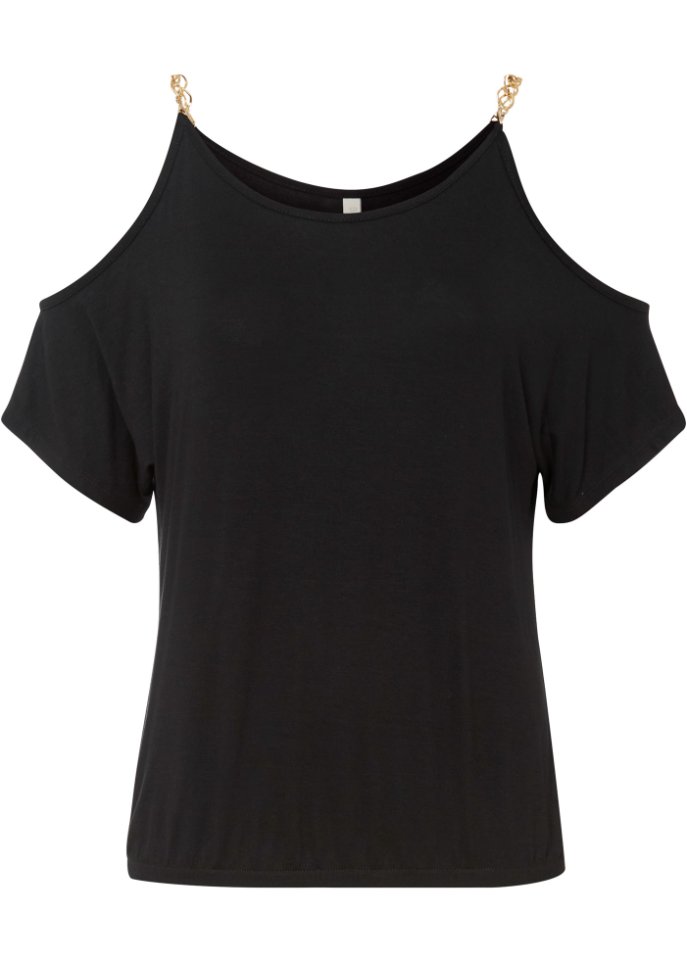 Shirt mit Gliederkette  in schwarz von vorne - BODYFLIRT boutique