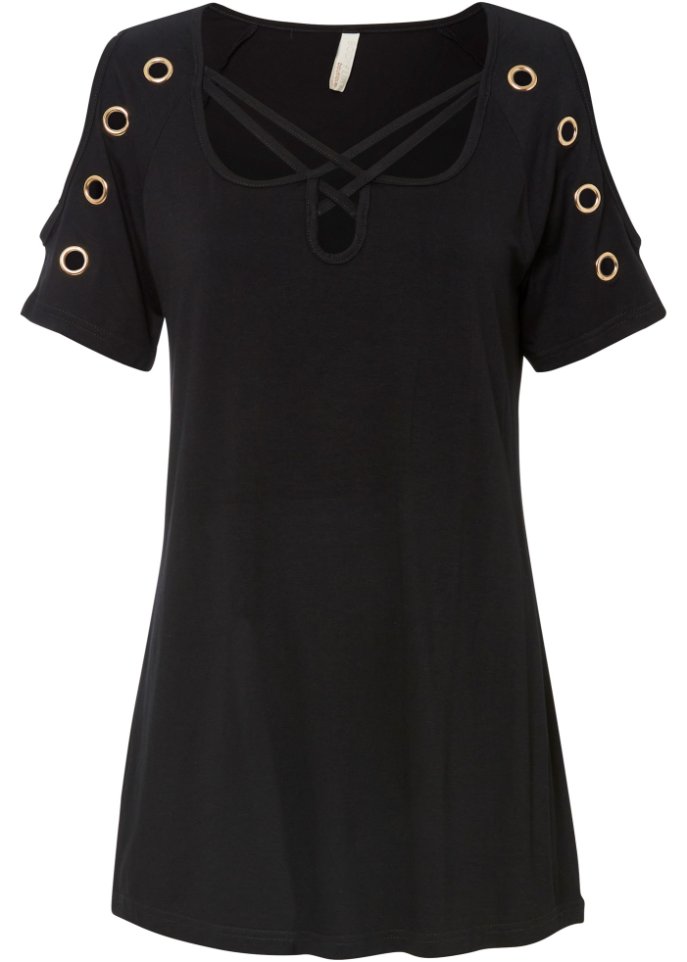 Shirt mit Straps in schwarz von vorne - BODYFLIRT boutique