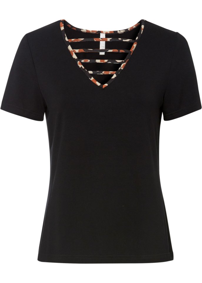 Shirt mit Cut-Out  in schwarz von vorne - BODYFLIRT boutique