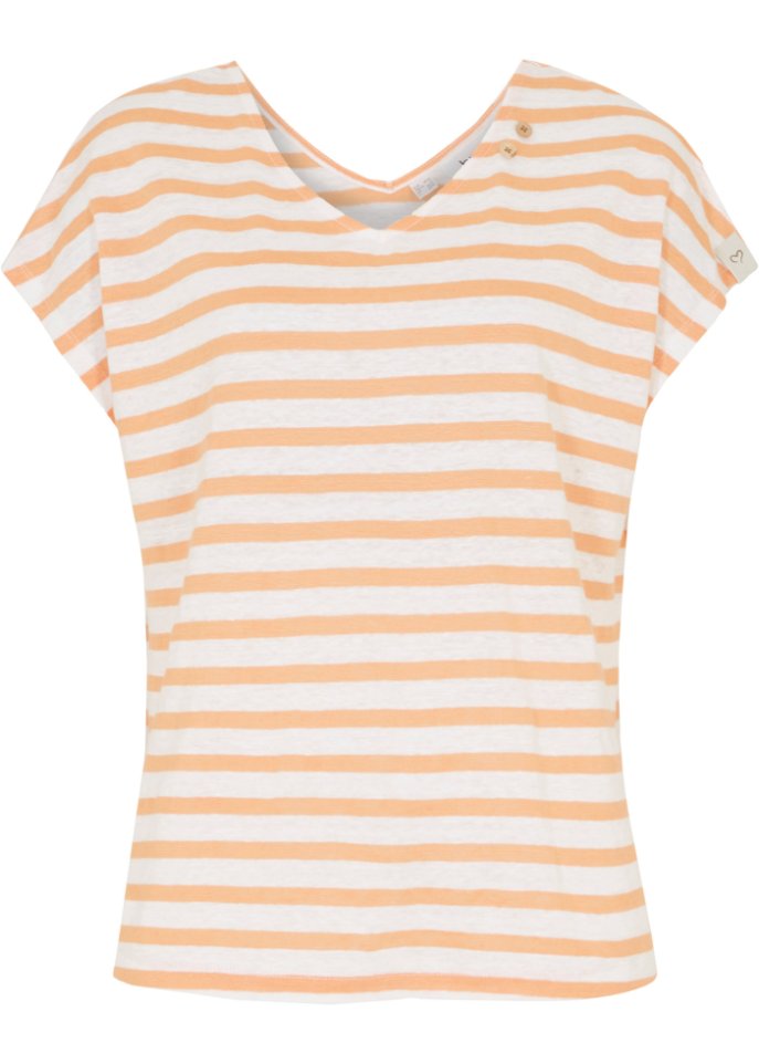 Leinen-Shirt mit Fledermausärmeln und V-Ausschnitt in orange von vorne - bpc bonprix collection