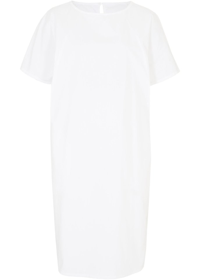 Popeline-Kleid mit kurzem Ärmel in weiß von vorne - bpc bonprix collection