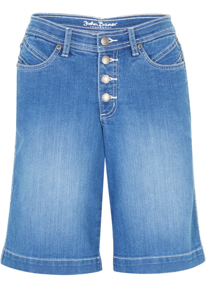 Komfort-Stretch-Jeans-Bermuda in blau von vorne - John Baner JEANSWEAR
