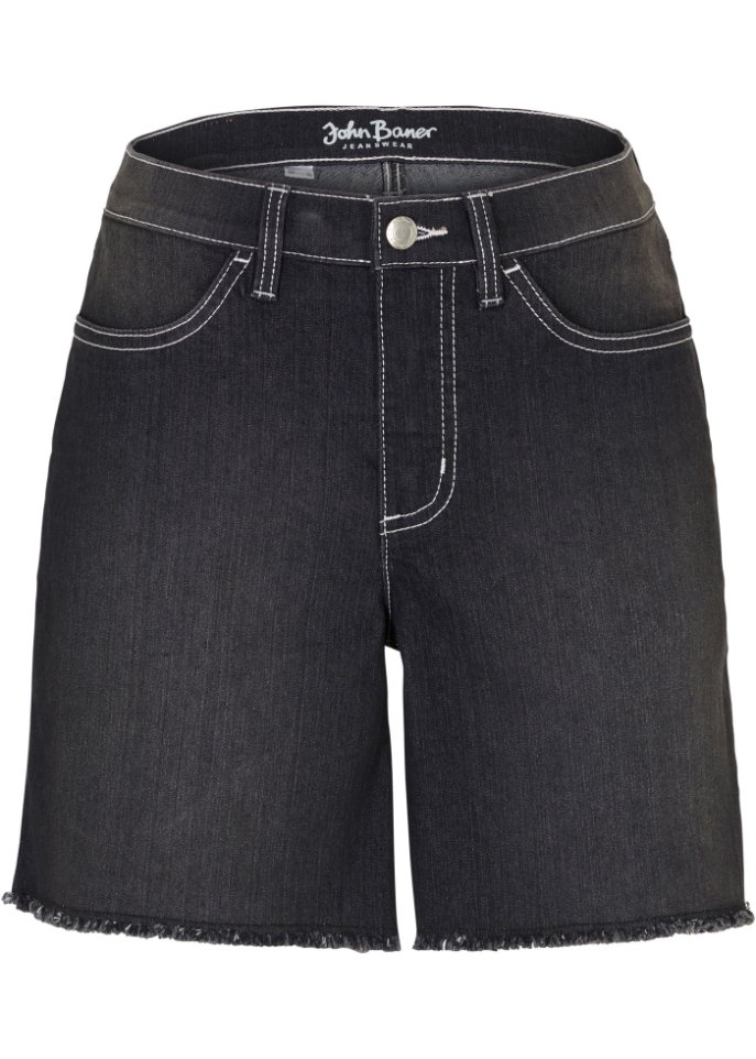 Stretch-Jeans-Shorts in schwarz von vorne - John Baner JEANSWEAR