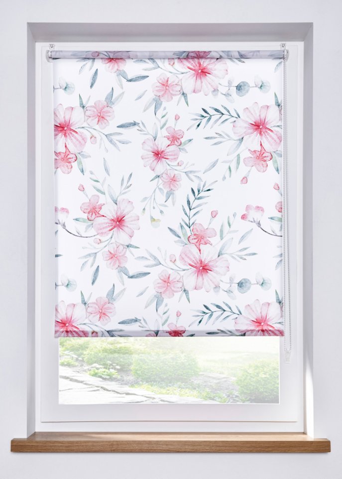 Sichtschutzrollo mit Blumendruck in weiß - bpc living bonprix collection