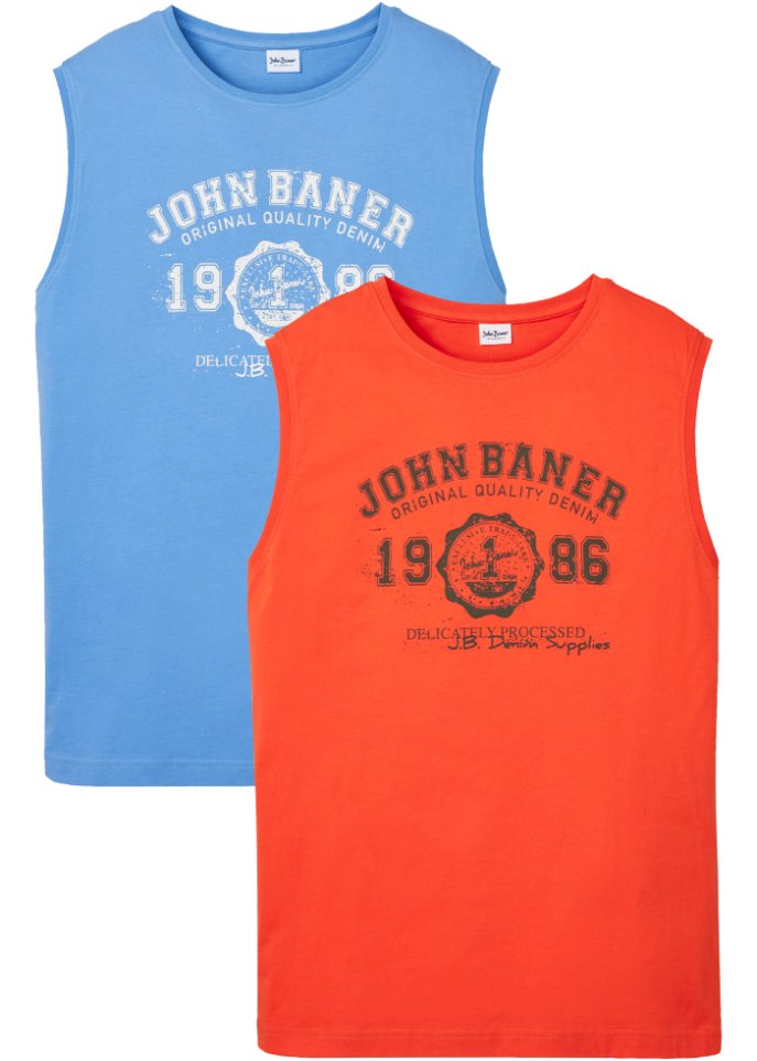 Muskel-Shirt aus hautfreundlicher Bio-Baumwolle (2er Pack) in blau von vorne - John Baner JEANSWEAR