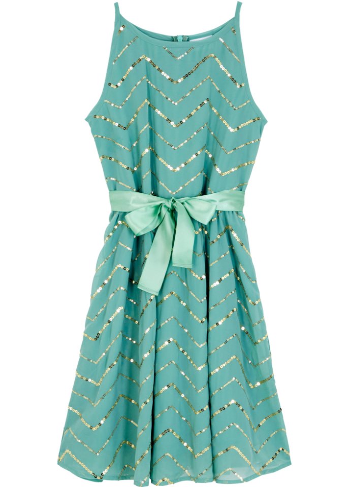 Festliches Mädchen Kleid mit Pailletten in grün von vorne - bpc bonprix collection