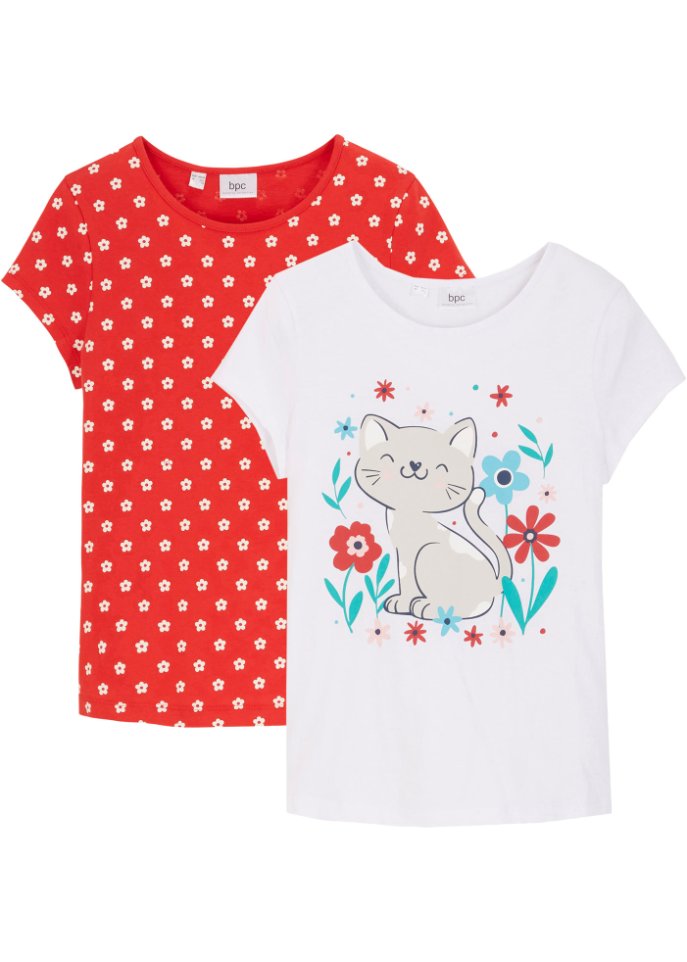 Mädchen T-Shirt (2er Pack) aus Bio-Baumwolle in rot von vorne - bpc bonprix collection