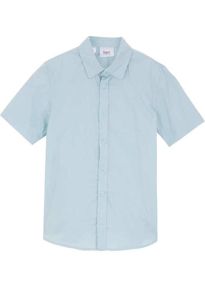 Jungen Stretch Kurzarmhemd, Slim Fit in blau von vorne - bpc bonprix collection