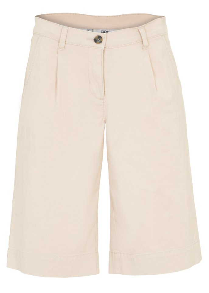 Weite Twill-Shorts in beige von vorne - bpc bonprix collection