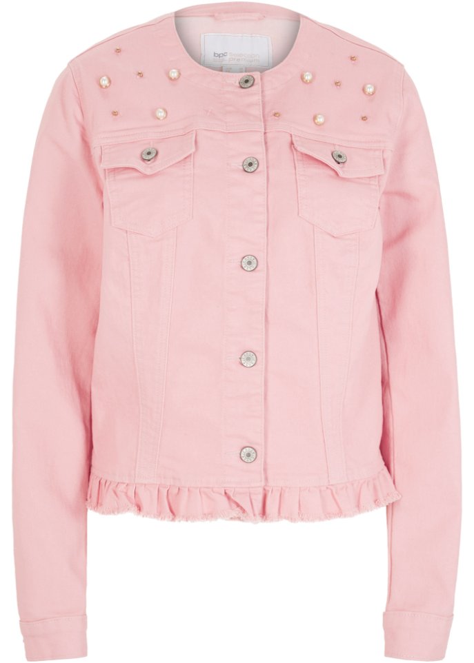 Jeansjacke mit Perlenapplikation in rosa von vorne - bpc selection premium