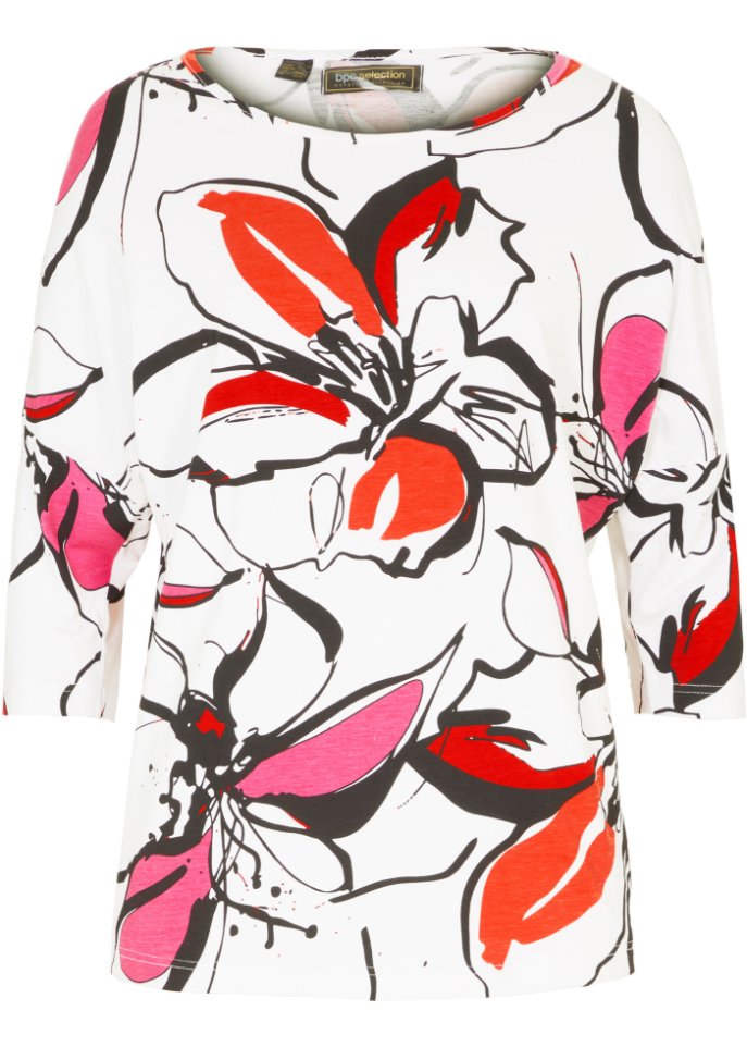 Shirt mit Fledermausärmel und floralem Druck in weiß von vorne - bpc selection