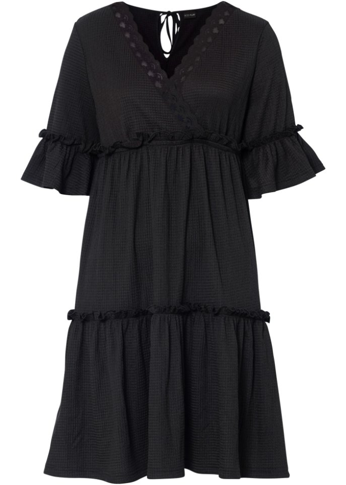 Kleid mit Lochstickerei in schwarz von vorne - BODYFLIRT