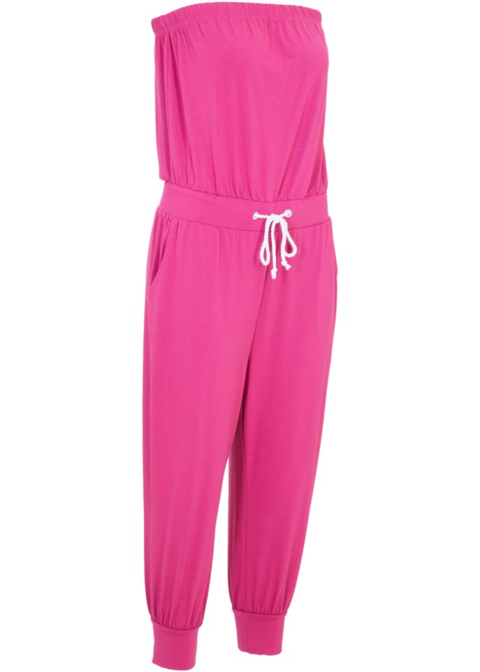 Bandeau-Jumpsuit mit nachhaltiger Viskose in pink von vorne - bpc bonprix collection