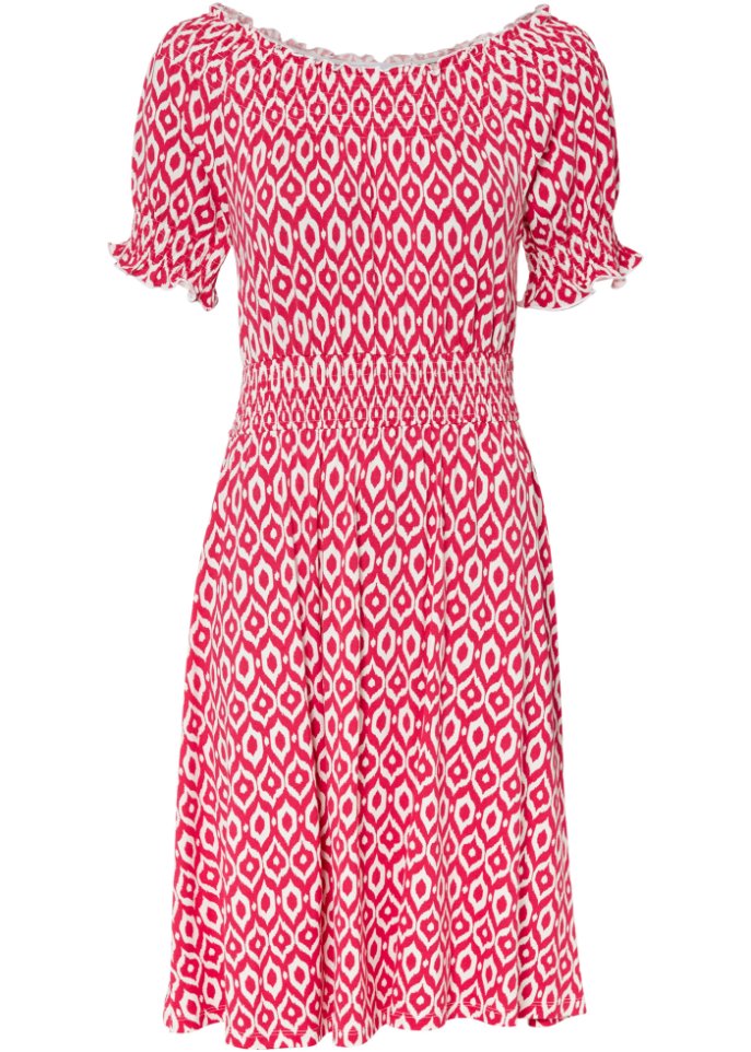 Bedruktes Jerseykleid aus nachhaltiger Viskose in pink von vorne - BODYFLIRT