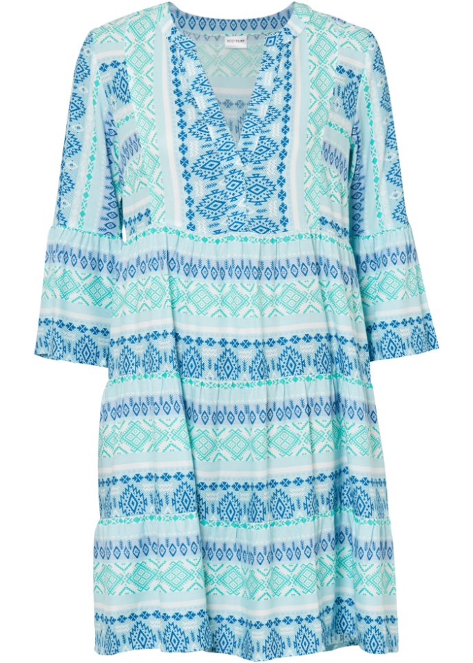 Tunika-Kleid aus nachhaltiger Viskose in blau von vorne - BODYFLIRT