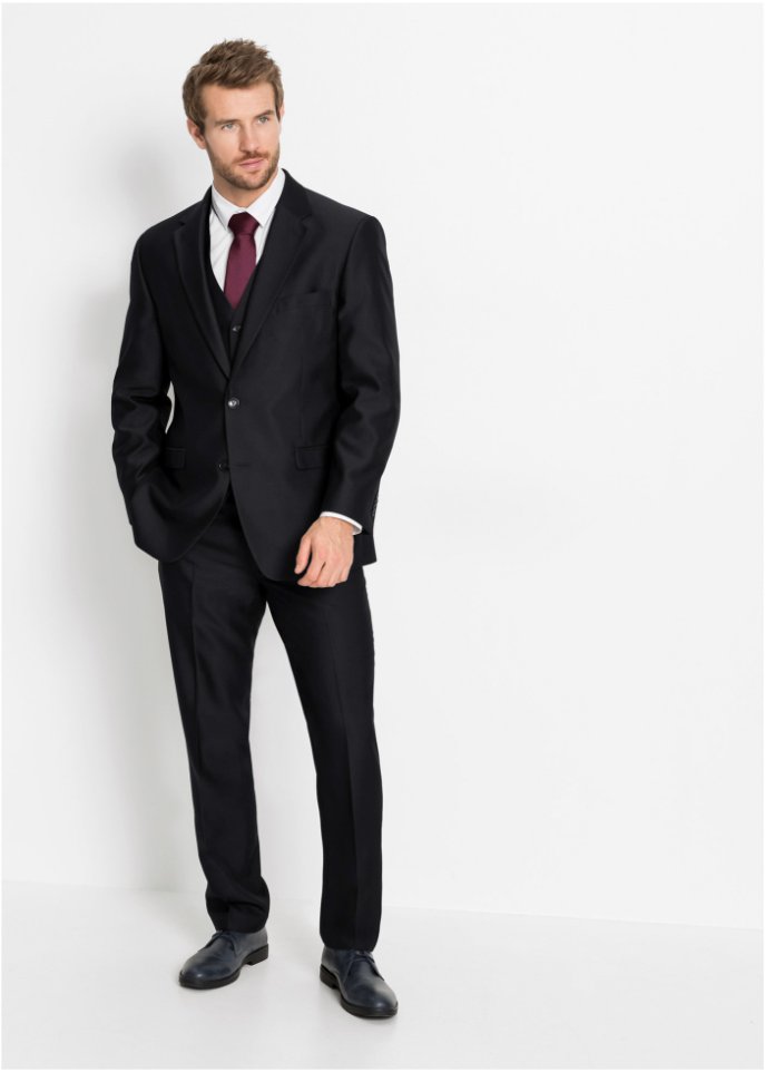 Stilvoller 4-tlg. Anzug schwarz, mit dezenter Krawatte - N-Größe