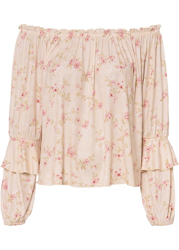 Carmenshirt in beige von vorne - BODYFLIRT