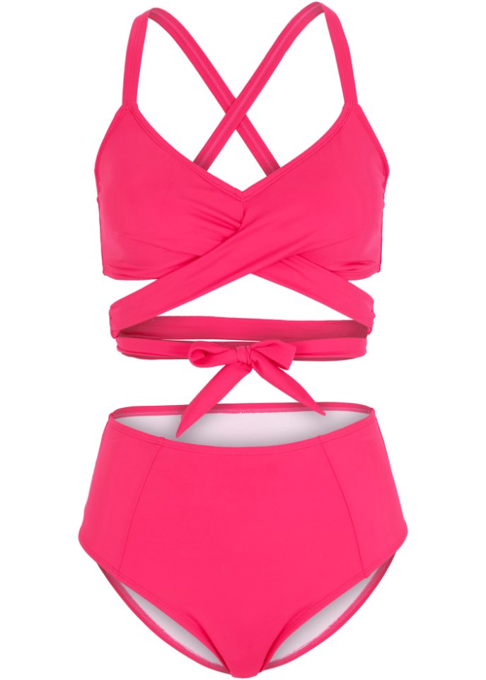 Bustier Bikini (2-tlg.Set) aus recyceltem Polyamid in pink von vorne - RAINBOW