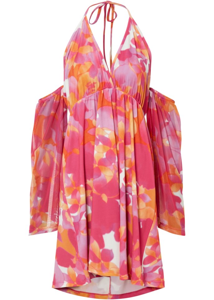 Jerseykleid mit Neckholder in pink von vorne - BODYFLIRT boutique