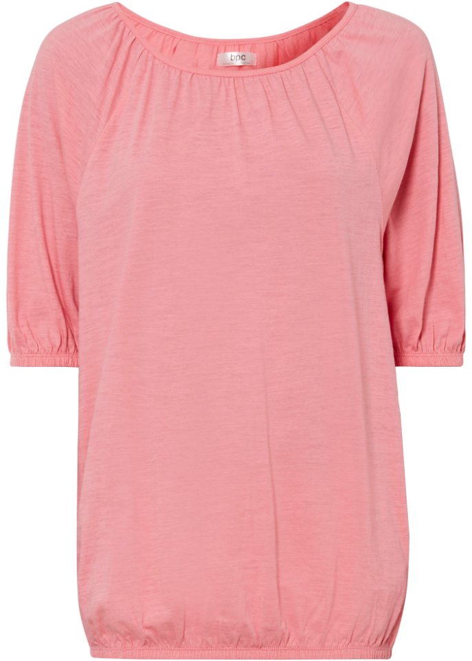 Shirt mit Gummibund am Saum aus Bio-Baumwolle, kurzarm in rosa von vorne - bpc bonprix collection