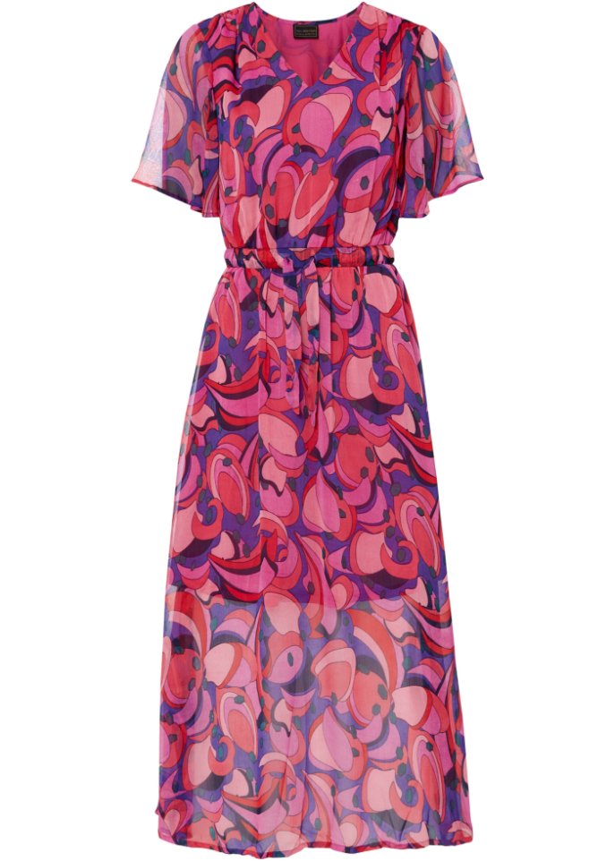Chiffon Kleid mit Flügelärmeln in pink von vorne - bpc selection