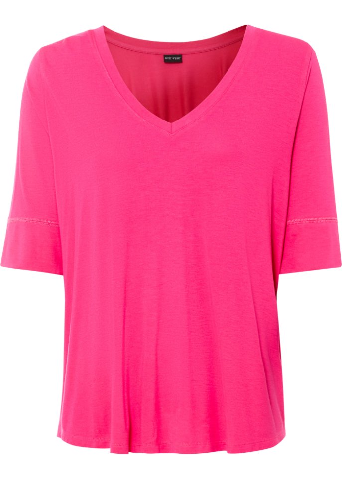 V-Shirt aus nachhaltiger Viskose in pink von vorne - BODYFLIRT